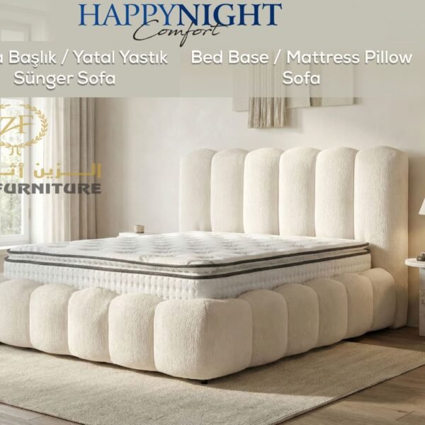 Luxury Bouclé Fabric Platform Bed – Soft Cushion Design