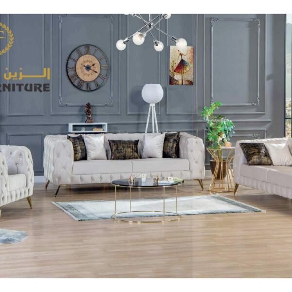 Luxury Beige Velvet Chesterfield Sofa Set
