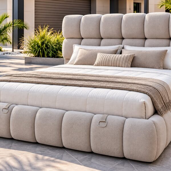 Luxury Beige Upholstered Bed Padded Panel Headboard 200*180