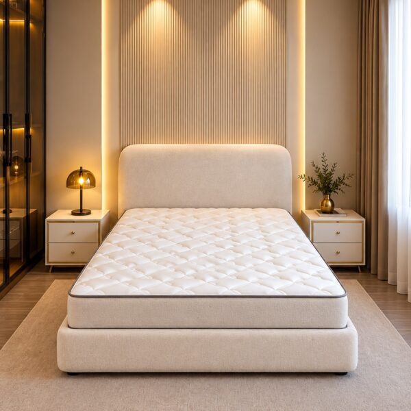 Modern Cream Upholstered Bed with Rounded Headboard 200*120