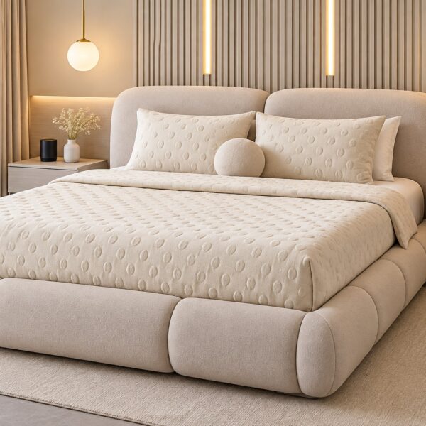 Cream Upholstered Cloud Bed with Split Headboard 200*180