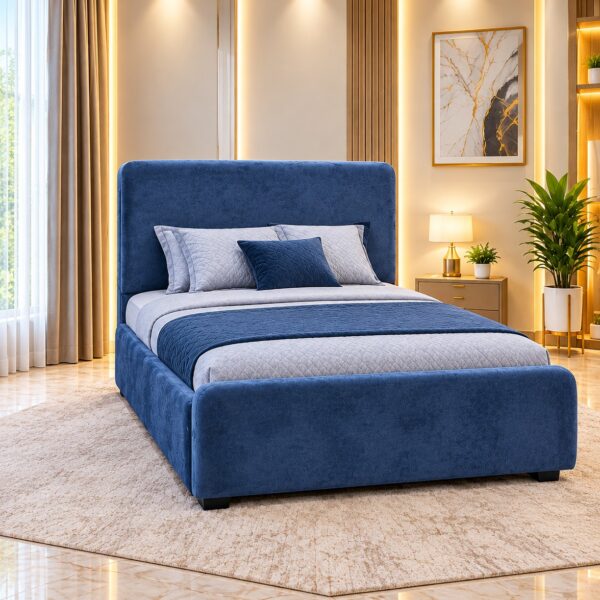 Luxury Blue Upholstered Bed with Tall Headboard 200*120