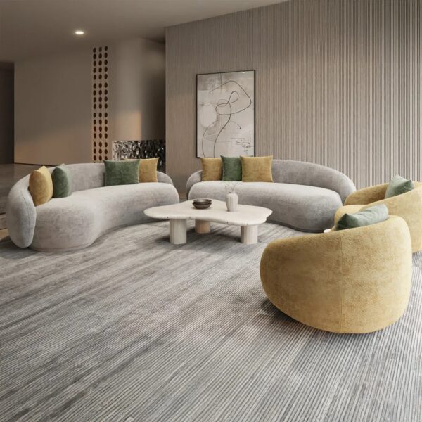 Modern Curved Sofa Set in Grey and Mustard 3+3+1+1