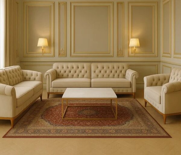 Classic Cream Chesterfield-Style Sofa Set 3+3+1