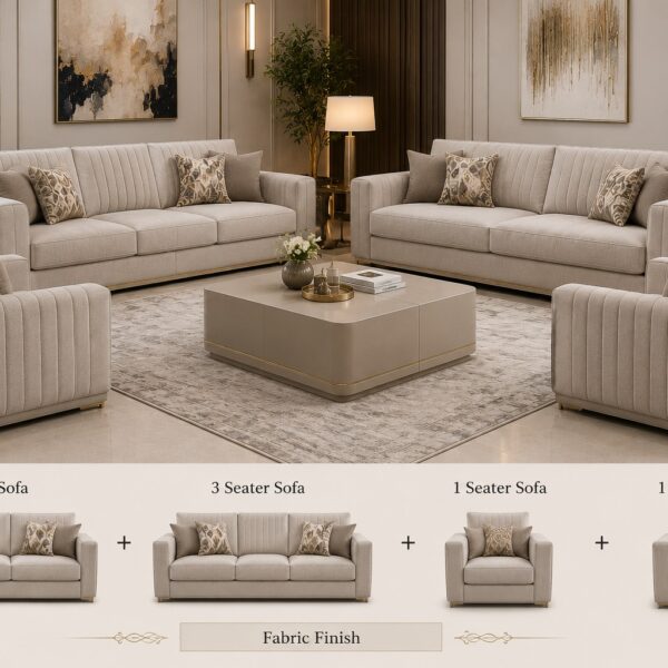 Luxury Beige Fabric Sofa Set – 8 Seater (3+3+1+1)