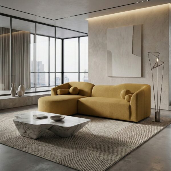 Modern Mustard Yellow Curved L-Shaped Sofa