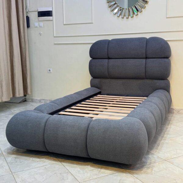 Modern Grey Upholstered Bed with Rounded Panel Headboard 200*120