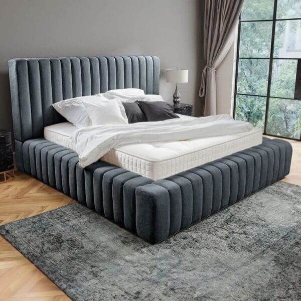 Luxury Grey Upholstered Bed with Channel Headboard 200*180
