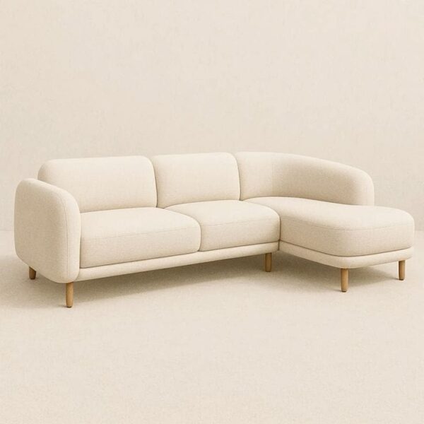 Modern Cream L-Shaped Sofa with Wooden Legs