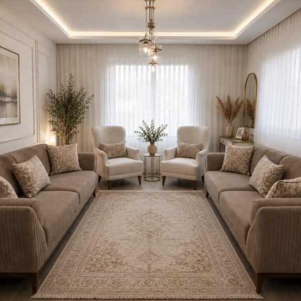 Taupe Sofa Set with Cream Armchairs 3+3+1+1