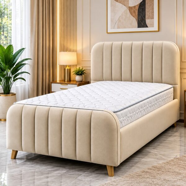 Cream Upholstered Bed with Channel Headboard 200*120