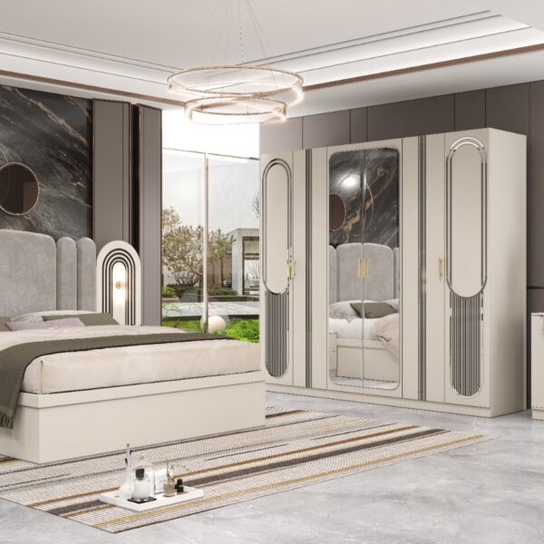 Ivory Bedroom Set Model 823 – Mirrored Wardrobe