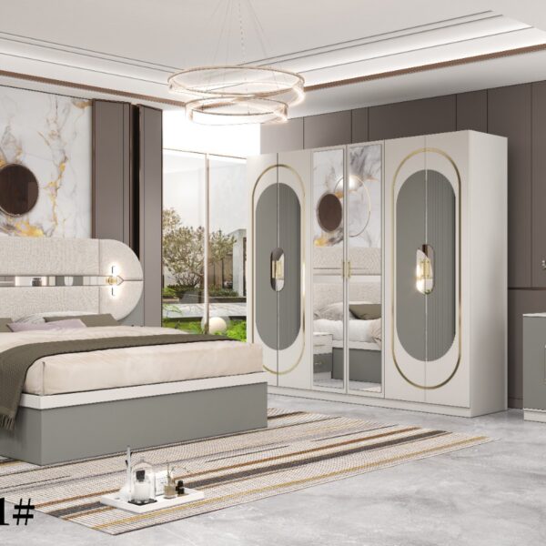 Modern Ivory & Grey Bedroom Set Model 831