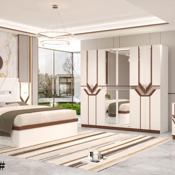 Modern White & Wood-Look Bedroom Set Model 814