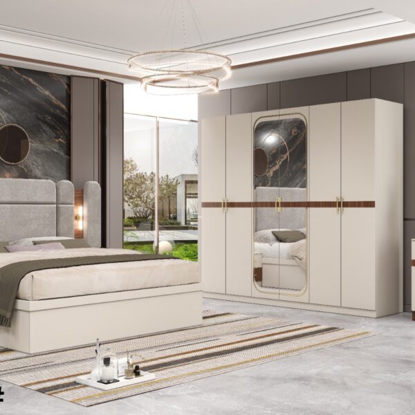 Ivory & Wood-Look Bedroom Set Model 824